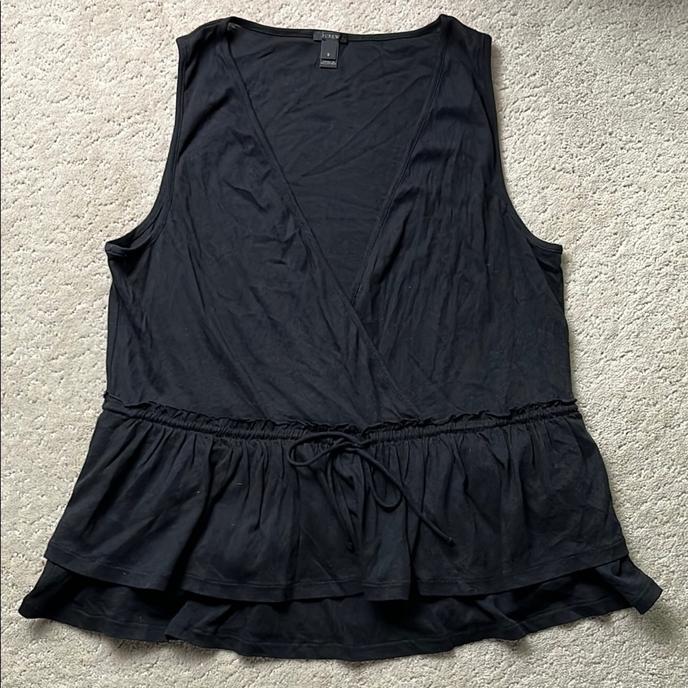 J. Crew Women's Tiered Ruffle Faux-Wrap Tank Black S